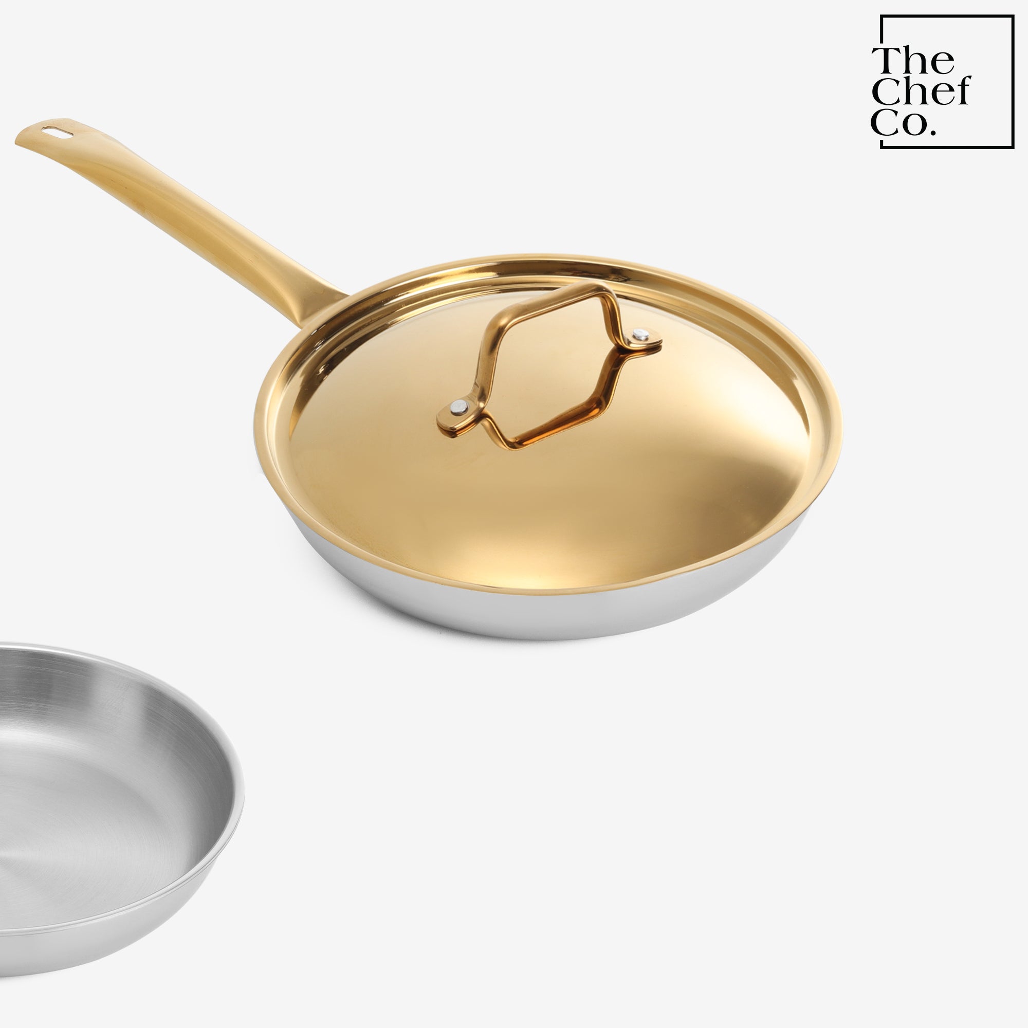 Gold PVD Coated Stainless Steel Triply Fry pan with SS pipe handle