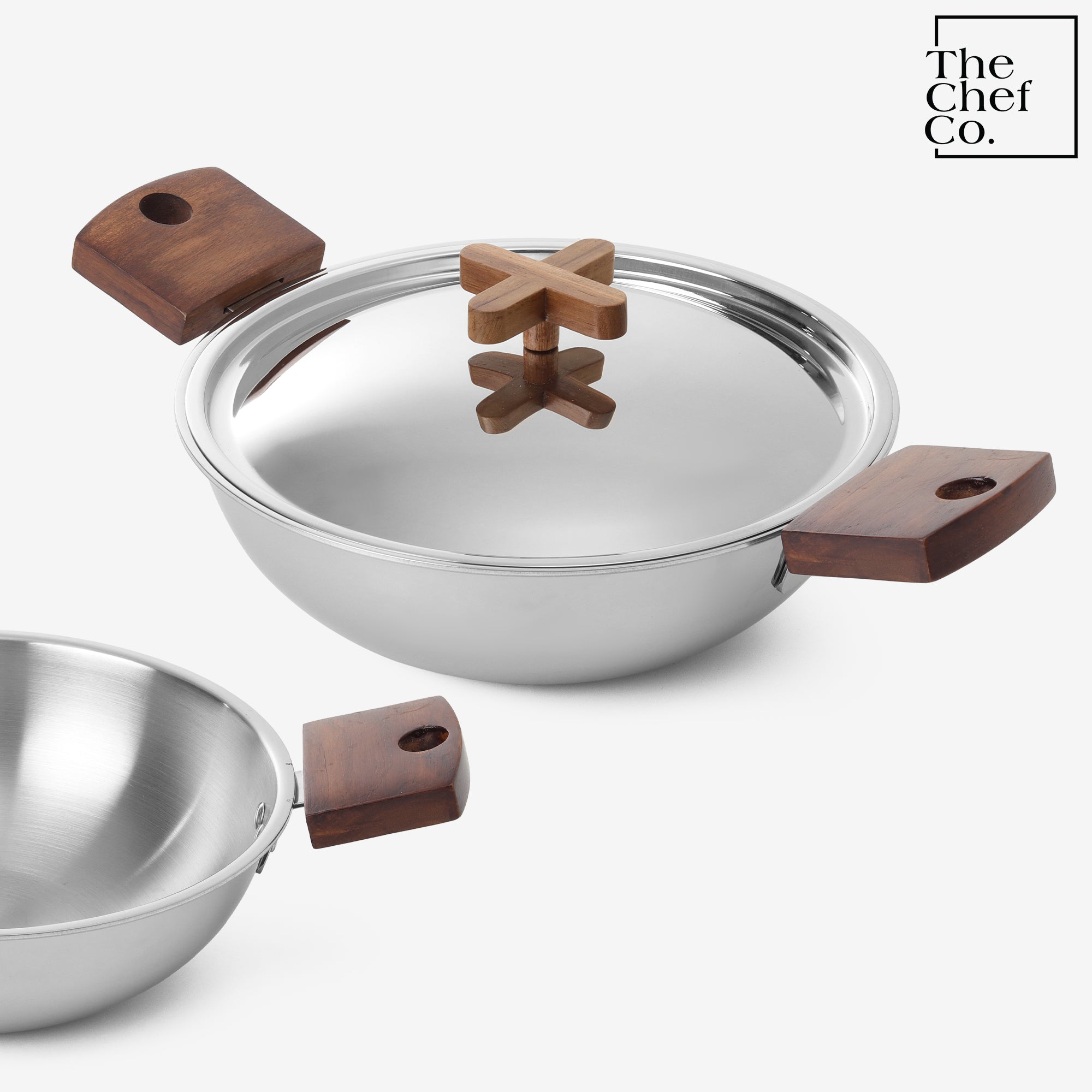 Stainless Steel Triply Kadhai with Wooden handle