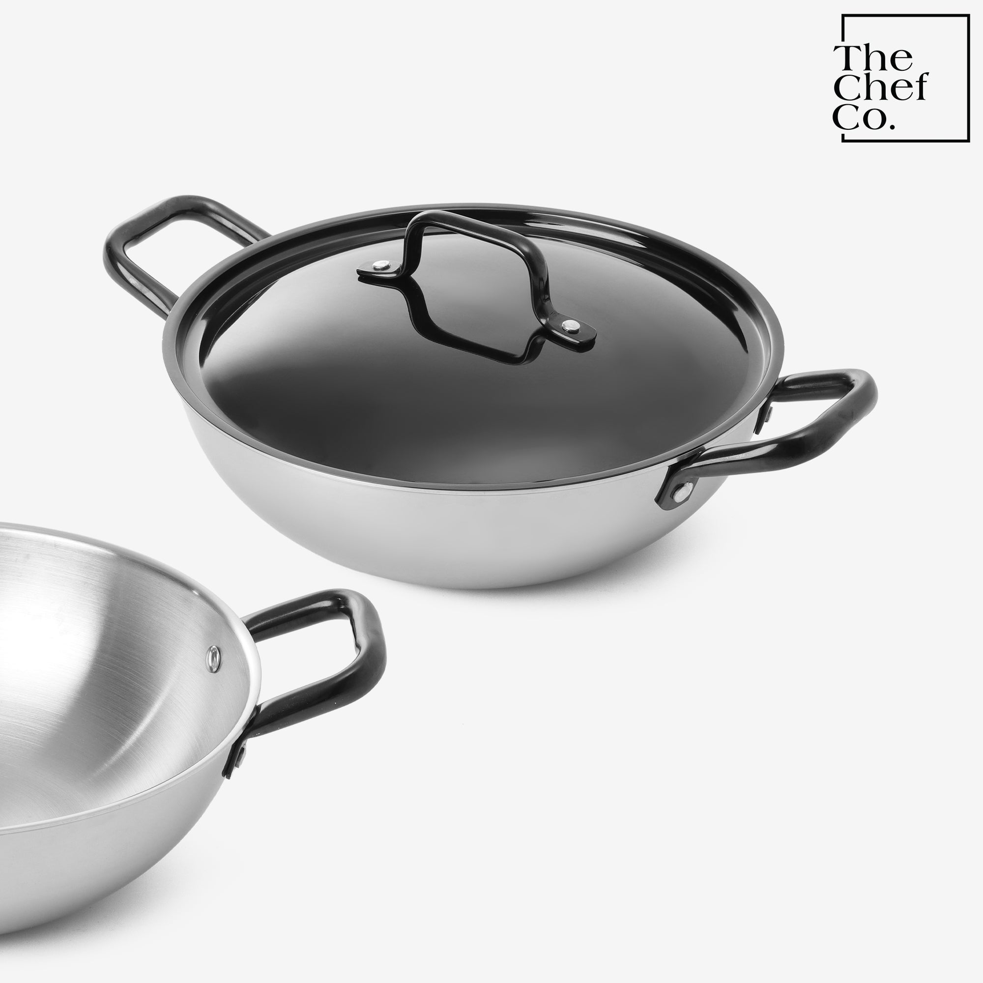 Black PVD Coated Stainless Steel Triply Kadhai with SS pipe handle