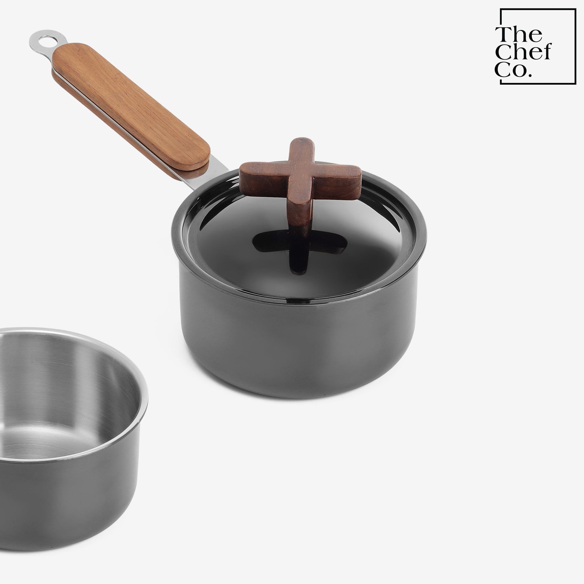 Black PVD Coated Stainless Steel Triply Sauce pan with Wooden handle
