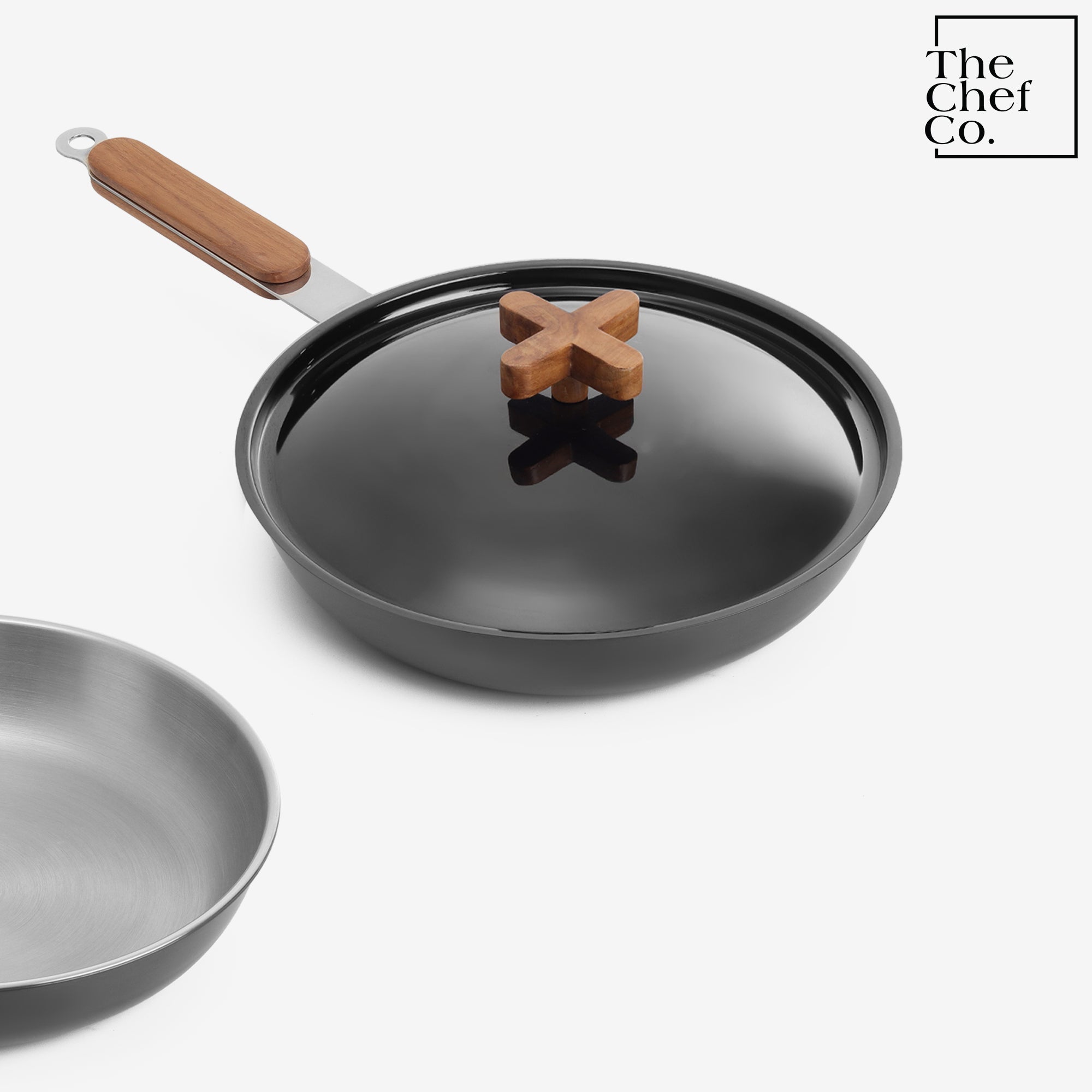 Black PVD Coated Stainless Steel Triply Fry pan with Wooden handle