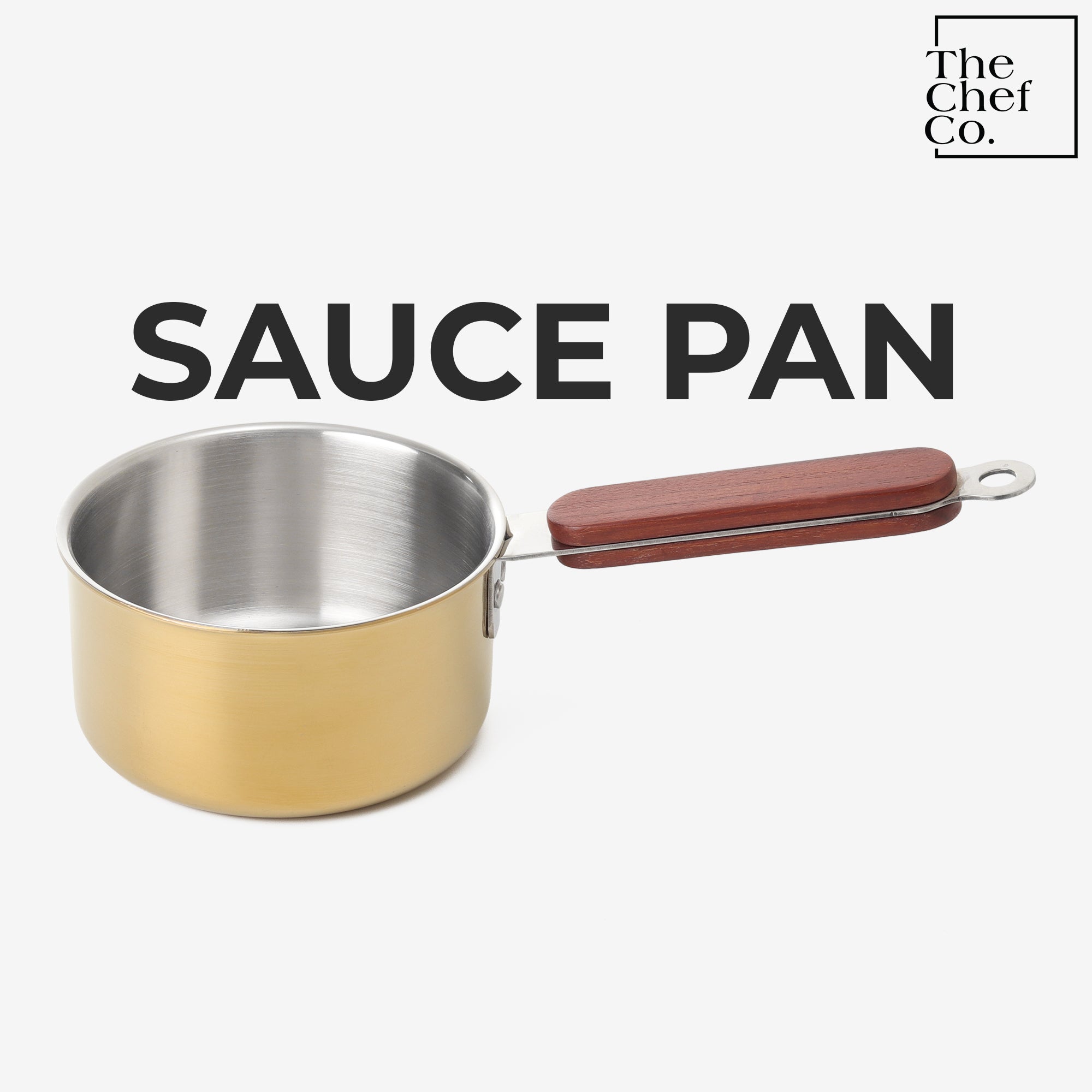 Gold PVD Coated Stainless Steel Triply Sauce pan with Wooden handle