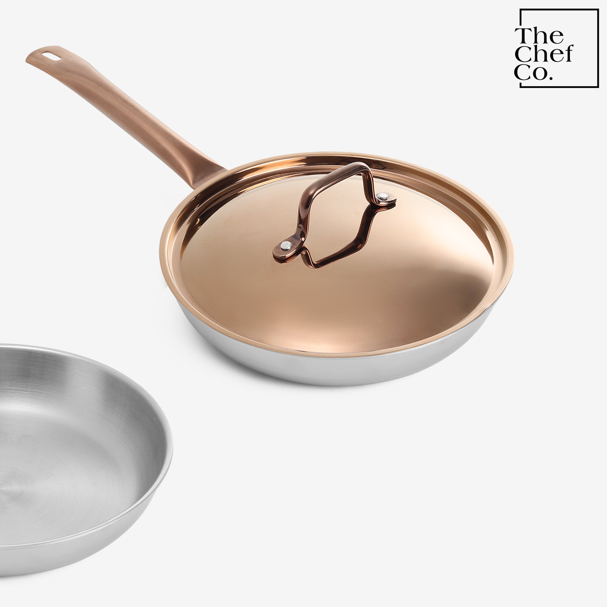 Rose Gold PVD Coated Stainless Steel Triply Fry pan with SS pipe handle