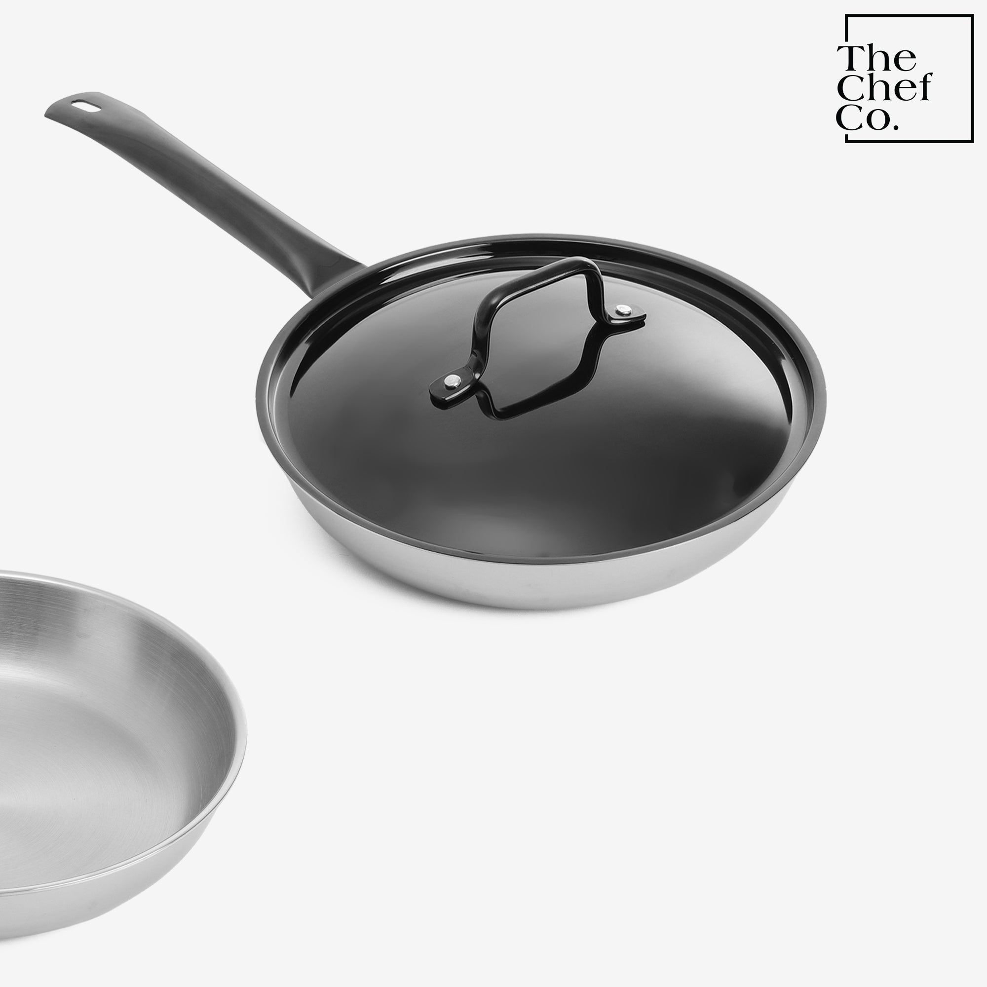 Black PVD Coated Stainless Steel Triply Fry pan with SS pipe handle