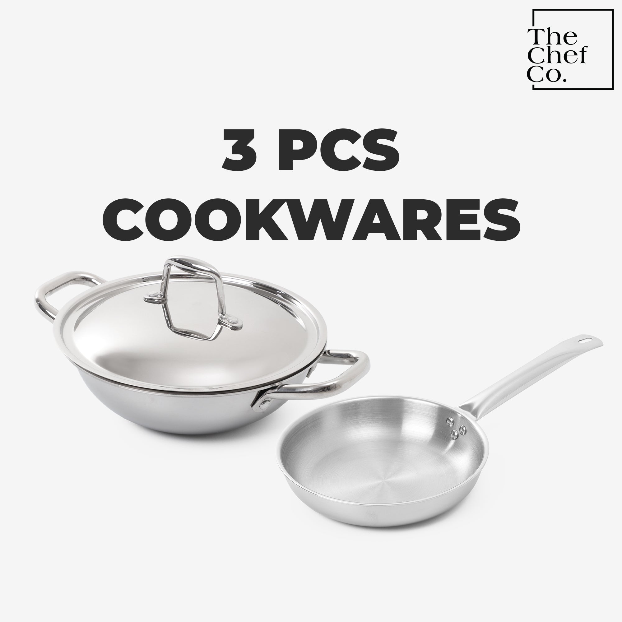 Stainless Steel Cookware Set: Kadai+ Fry Pan