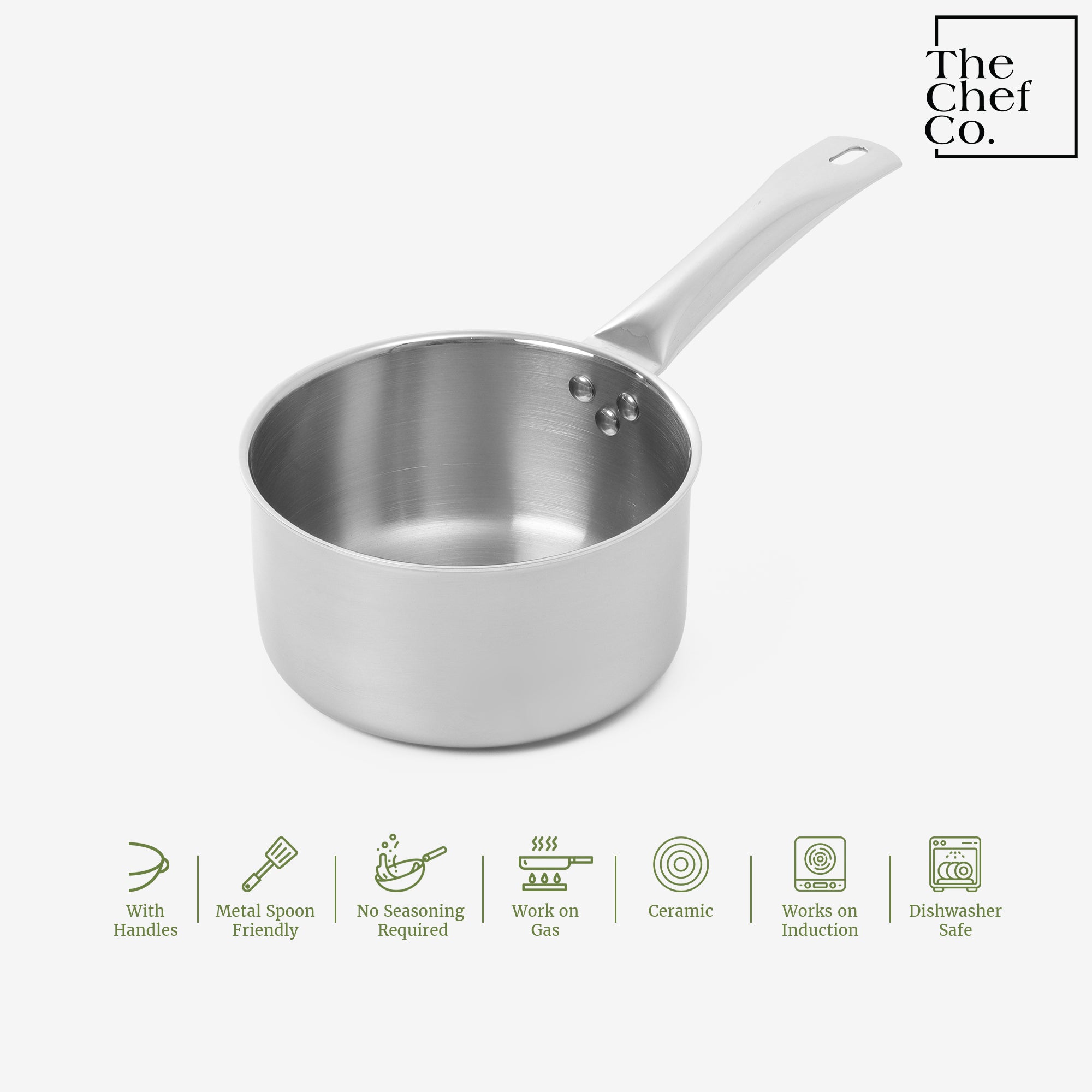 Rose Gold PVD Coated Stainless Steel Triply Sauce pan with SS pipe handle