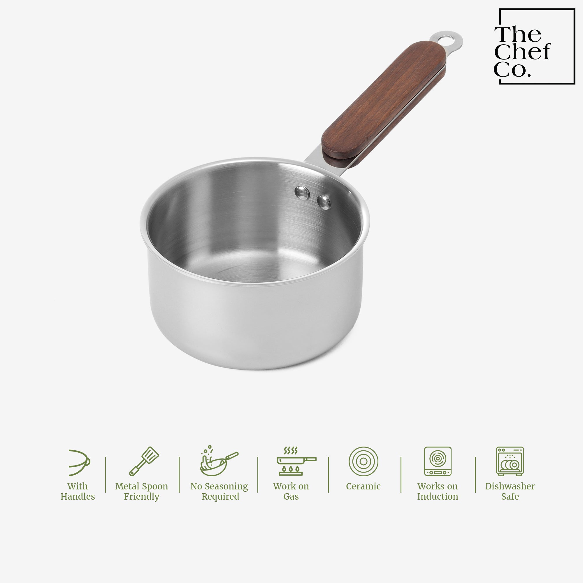 Stainless Steel Triply Sauce pan with Wooden handle