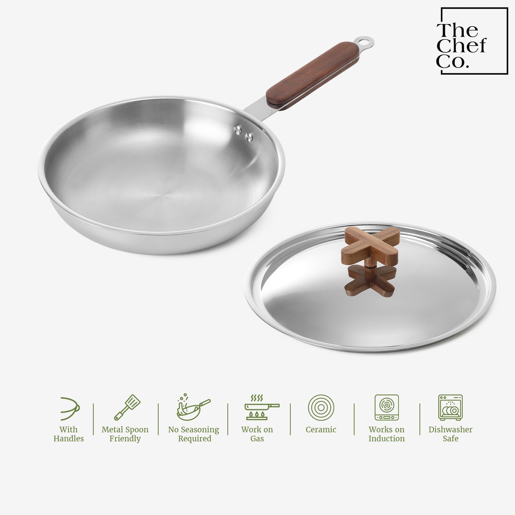 Stainless Steel Triply Fry pan with Wooden handle