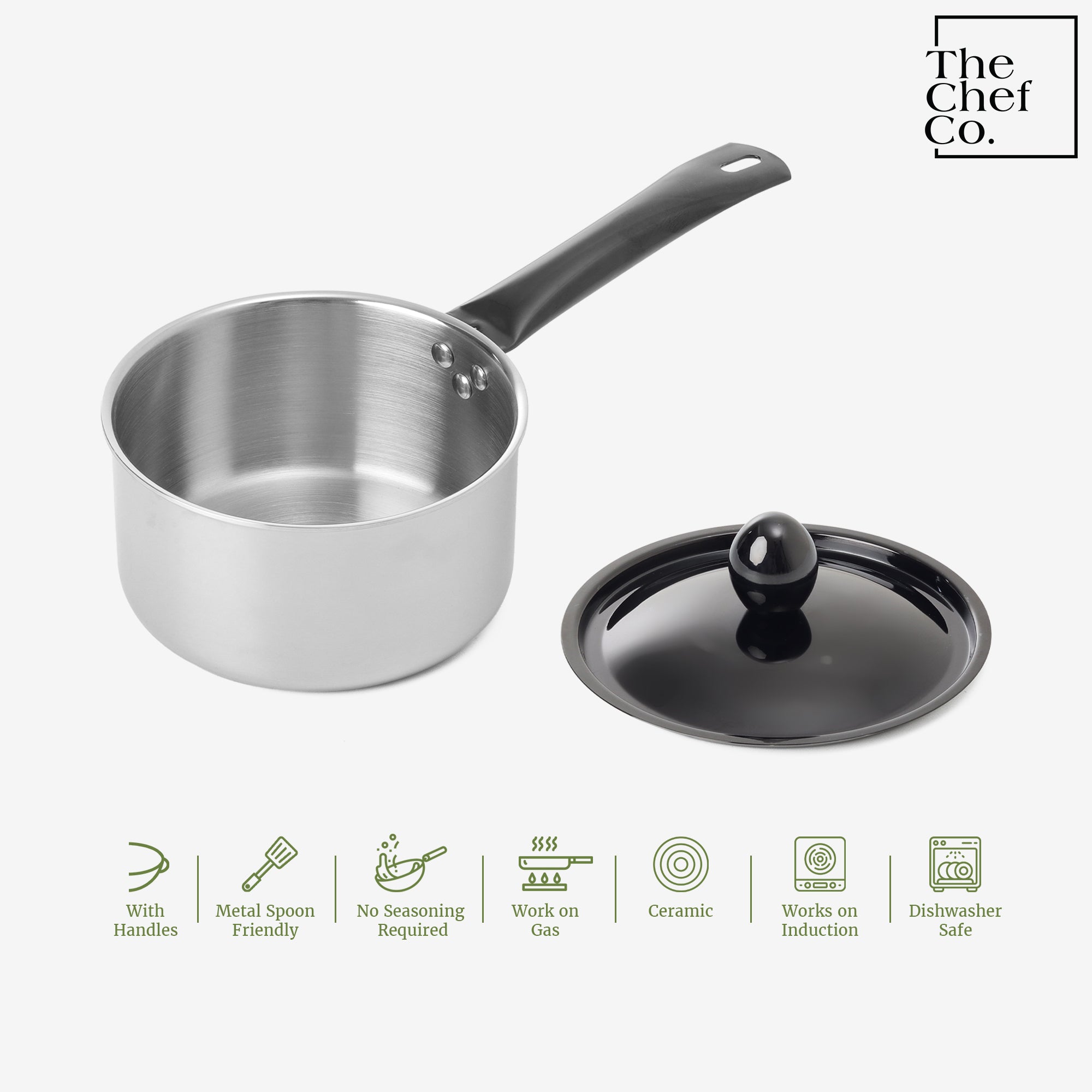 Black PVD Coated Stainless Steel Triply Sauce pan with SS pipe handle
