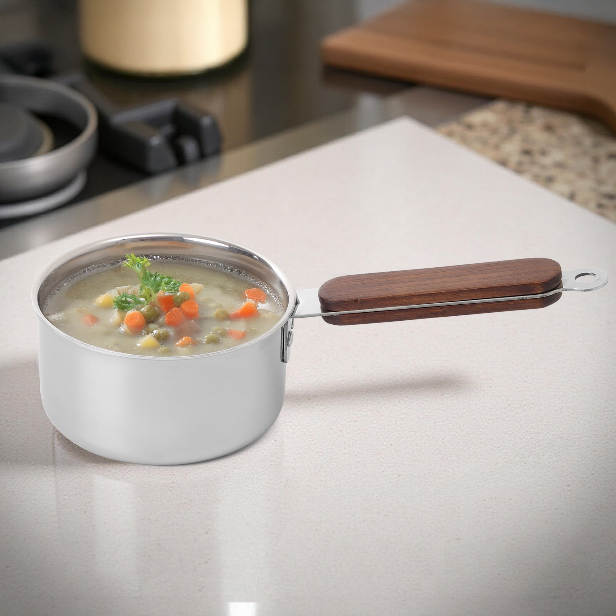 Stainless Steel Triply Sauce pan with Wooden handle