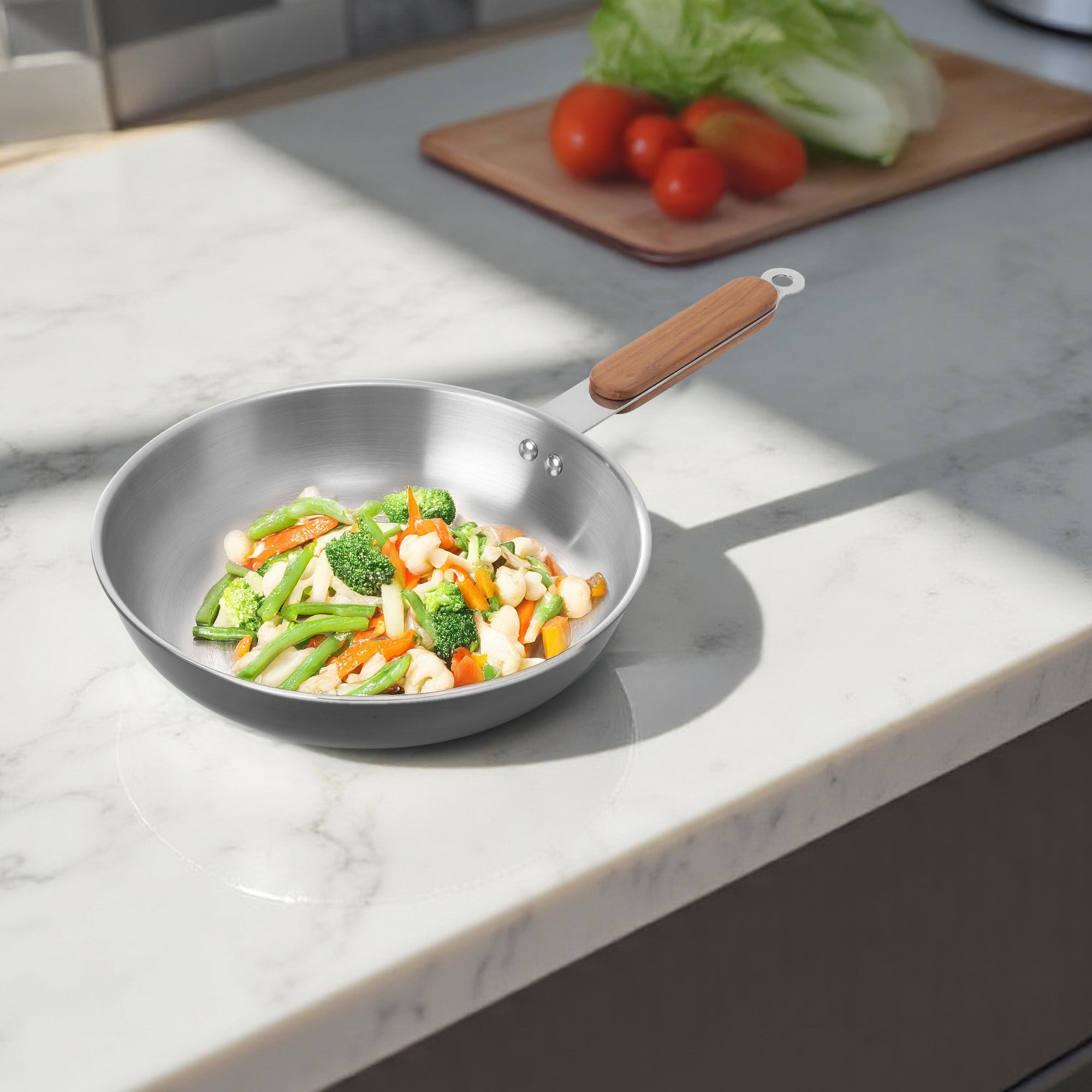 Black PVD Coated Stainless Steel Triply Fry pan with Wooden handle
