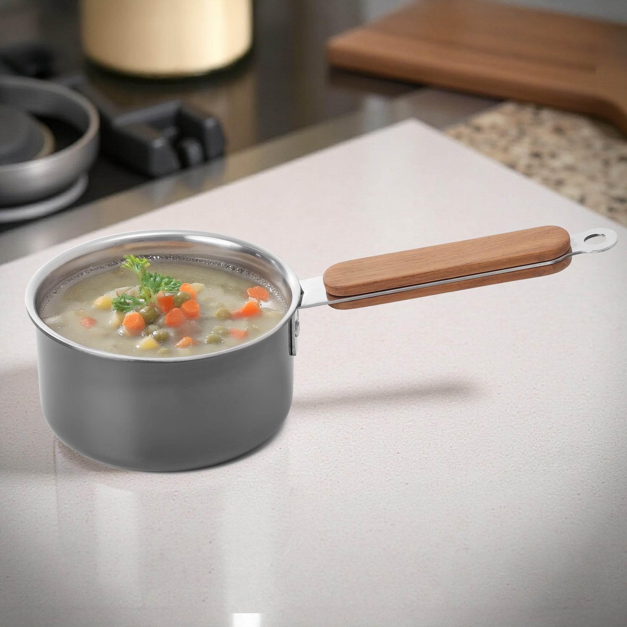 Black PVD Coated Stainless Steel Triply Sauce pan with Wooden handle