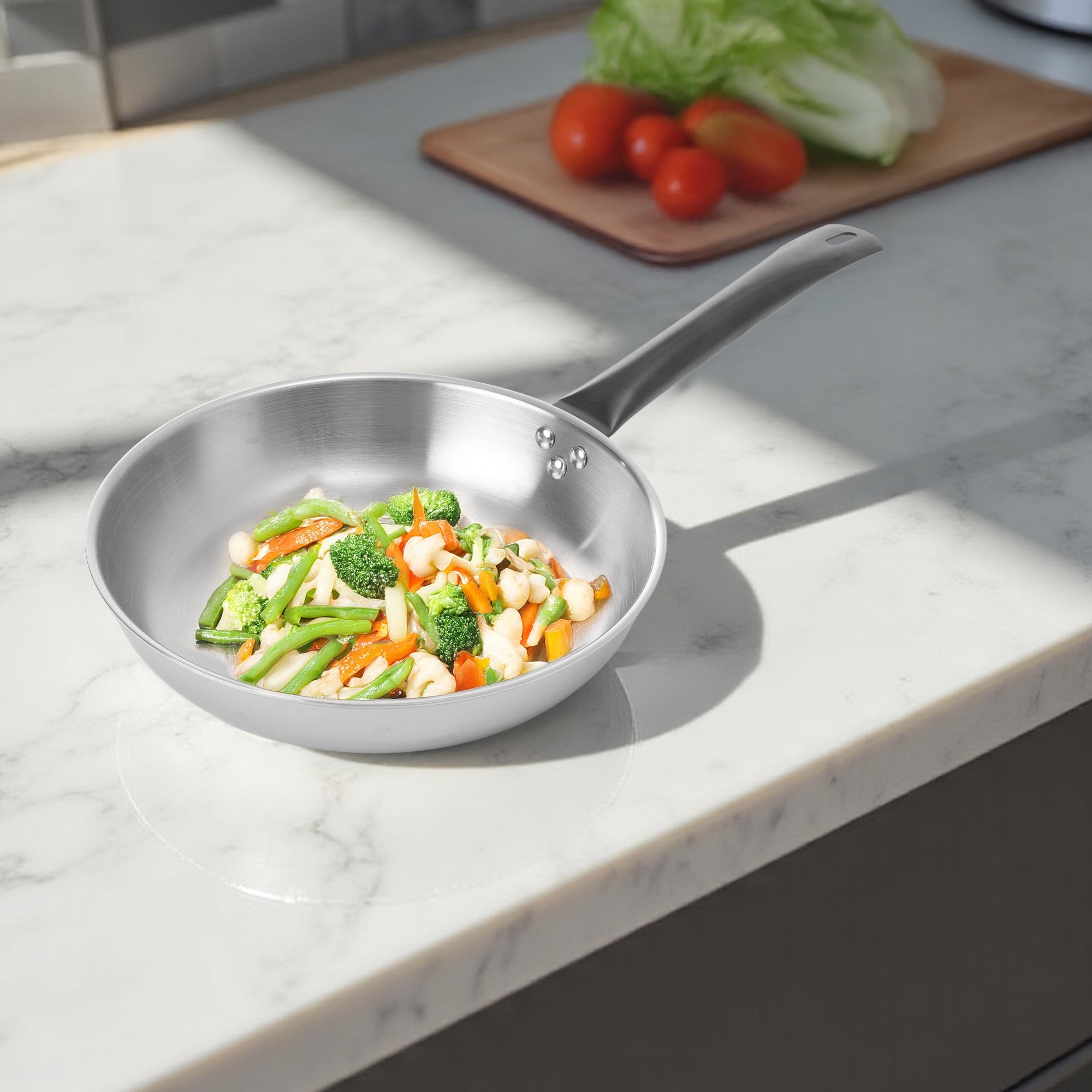 Black PVD Coated Stainless Steel Triply Fry pan with SS pipe handle