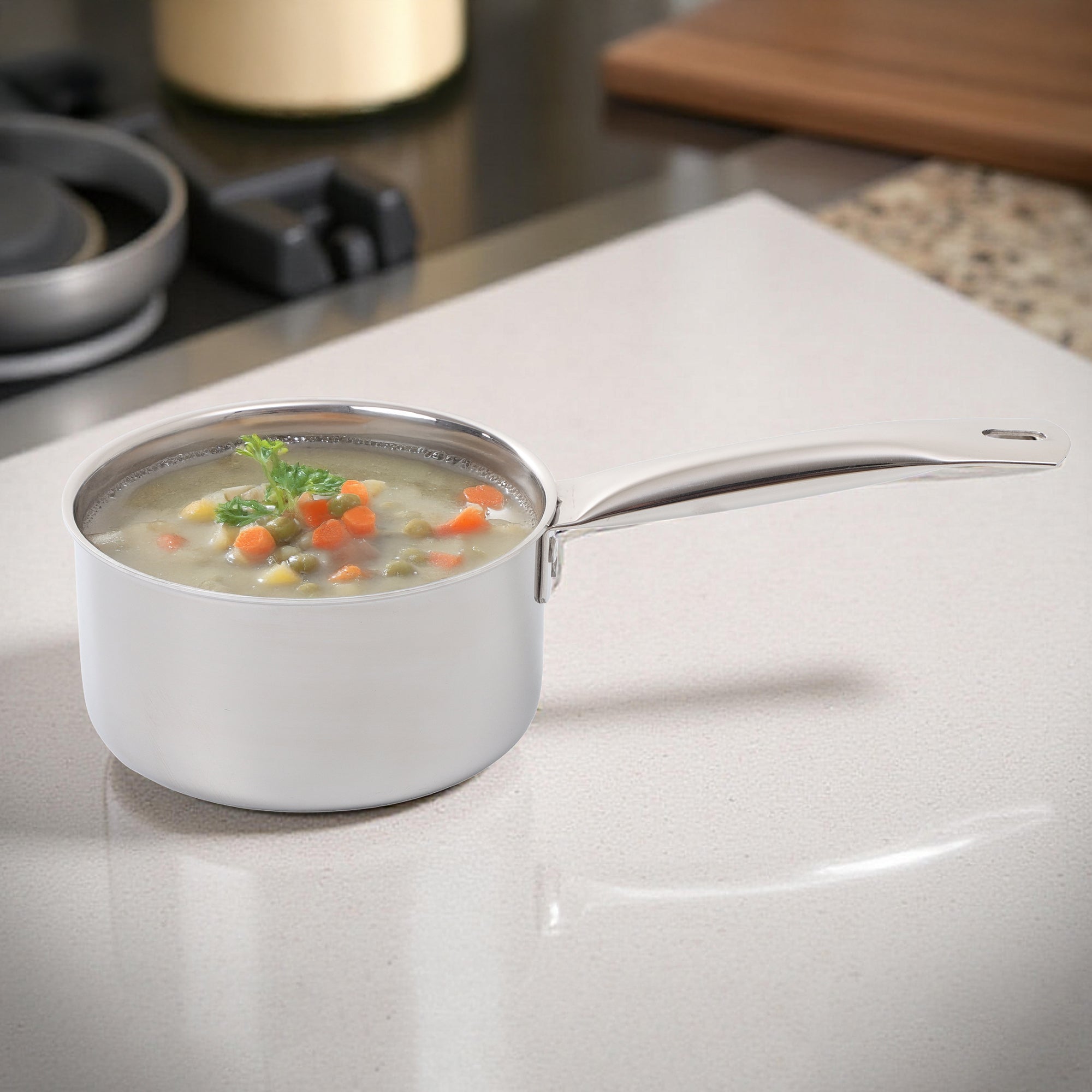 Gold PVD Coated Stainless Steel Triply Sauce pan with SS pipe handle