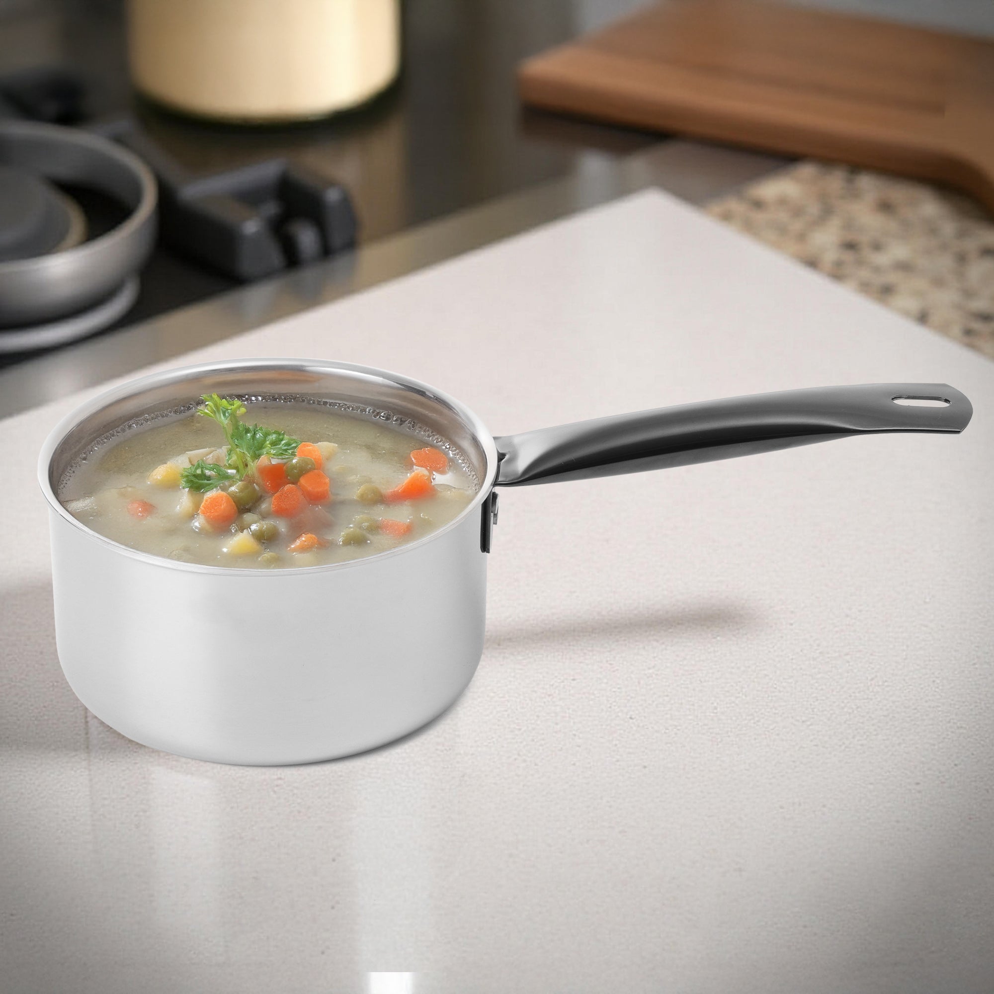 Black PVD Coated Stainless Steel Triply Sauce pan with SS pipe handle