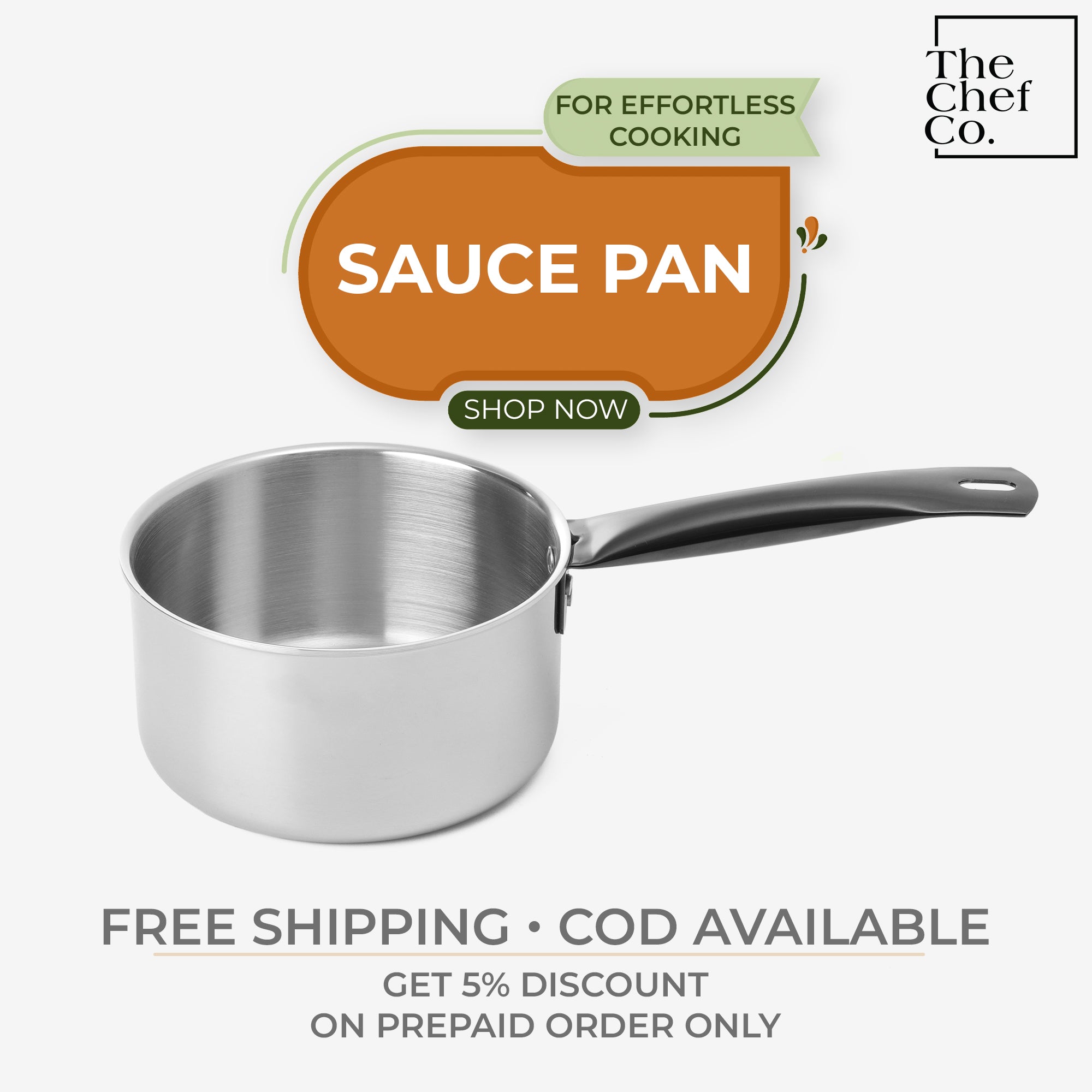 Black PVD Coated Stainless Steel Triply Sauce pan with SS pipe handle