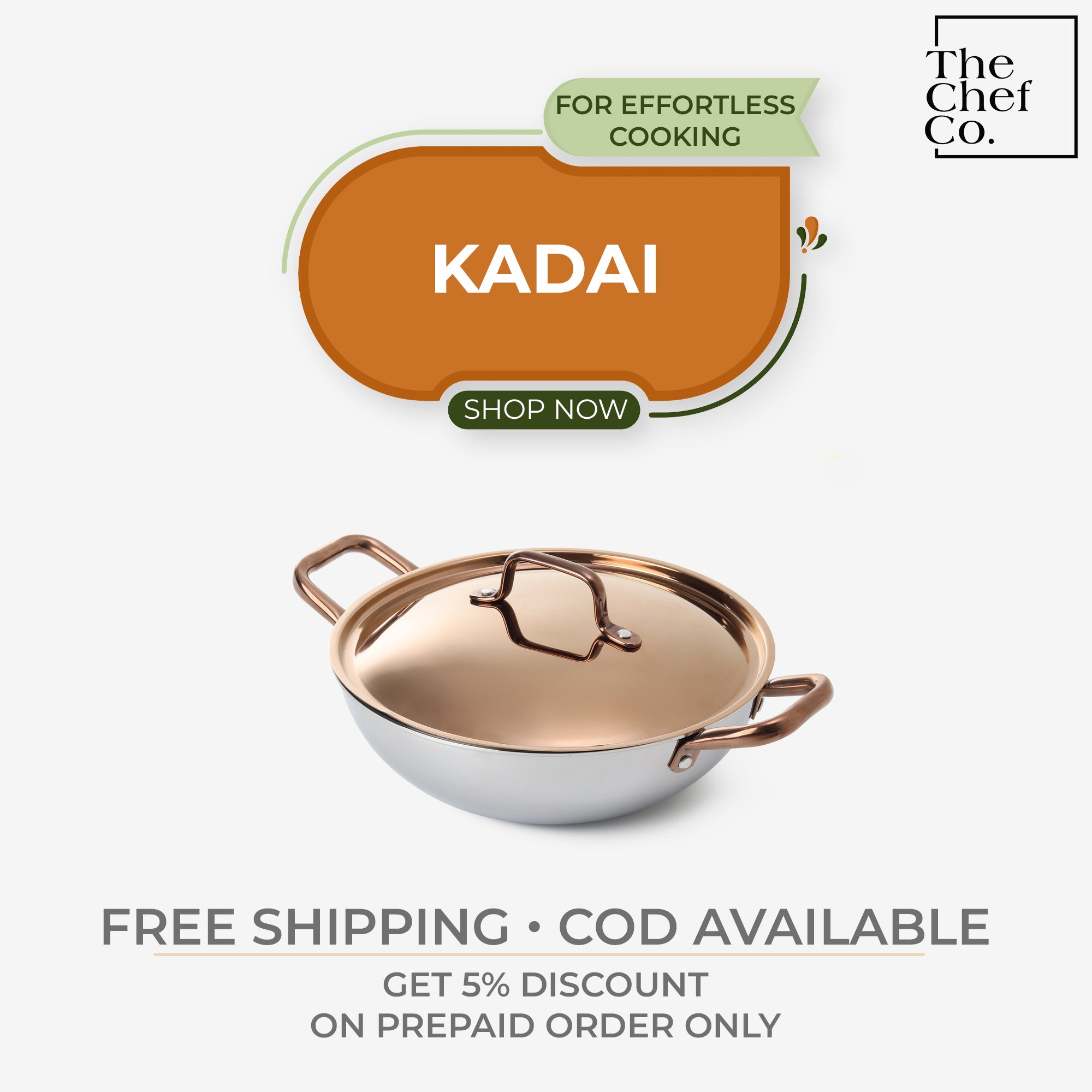 Rose Gold PVD Coated Stainless Steel Triply Kadhai with SS pipe handle