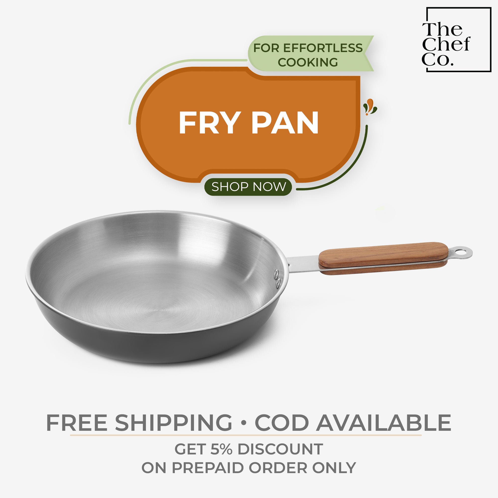 Black PVD Coated Stainless Steel Triply Fry pan with Wooden handle