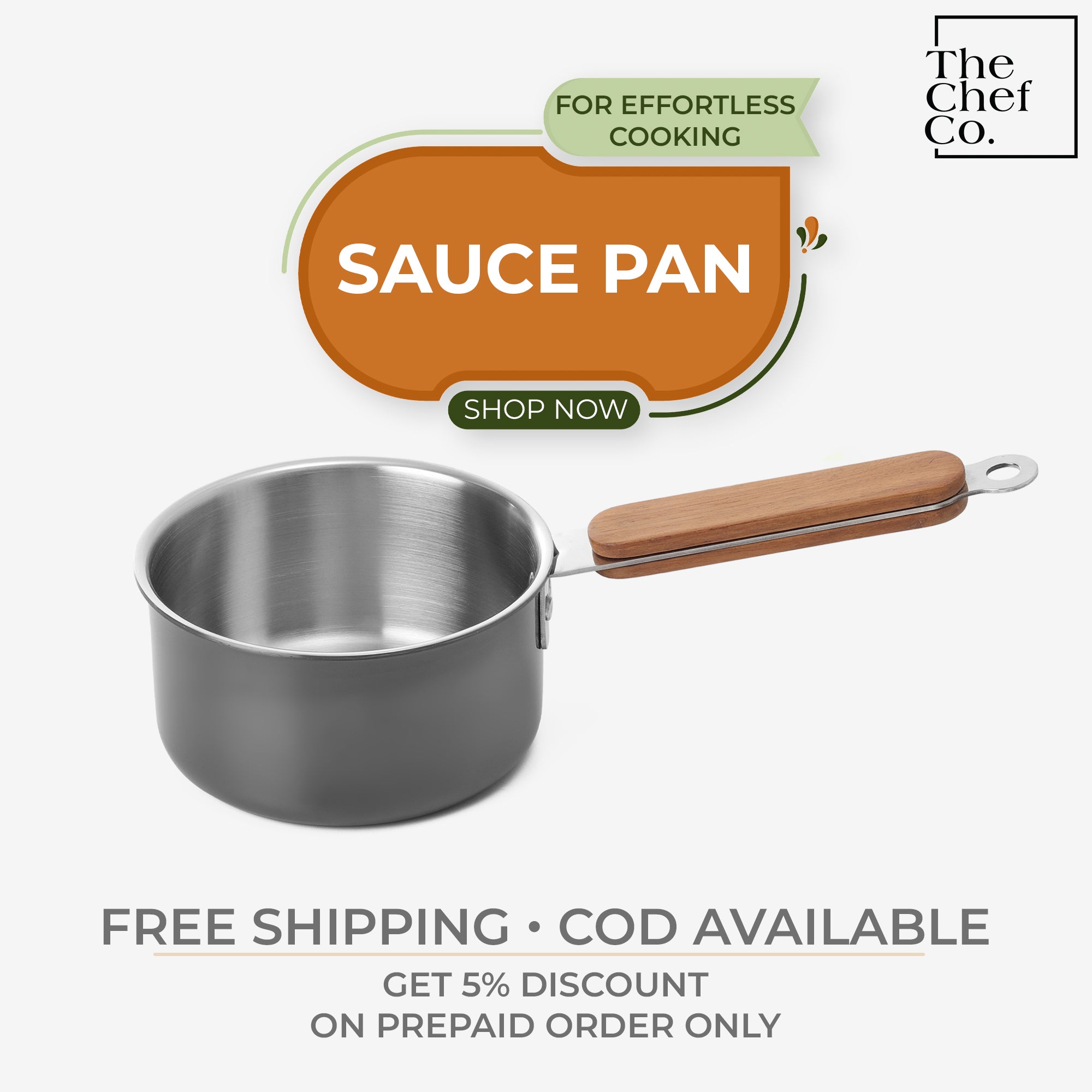Black PVD Coated Stainless Steel Triply Sauce pan with Wooden handle