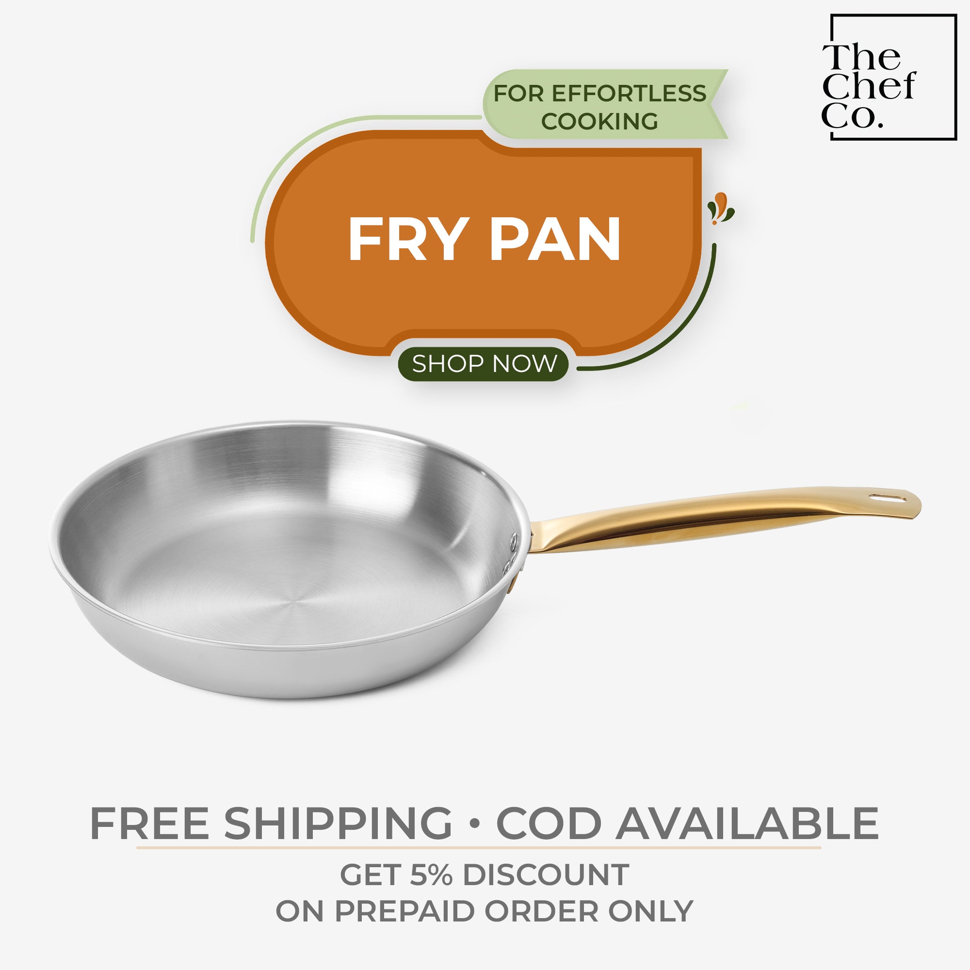 Gold PVD Coated Stainless Steel Triply Fry pan with SS pipe handle