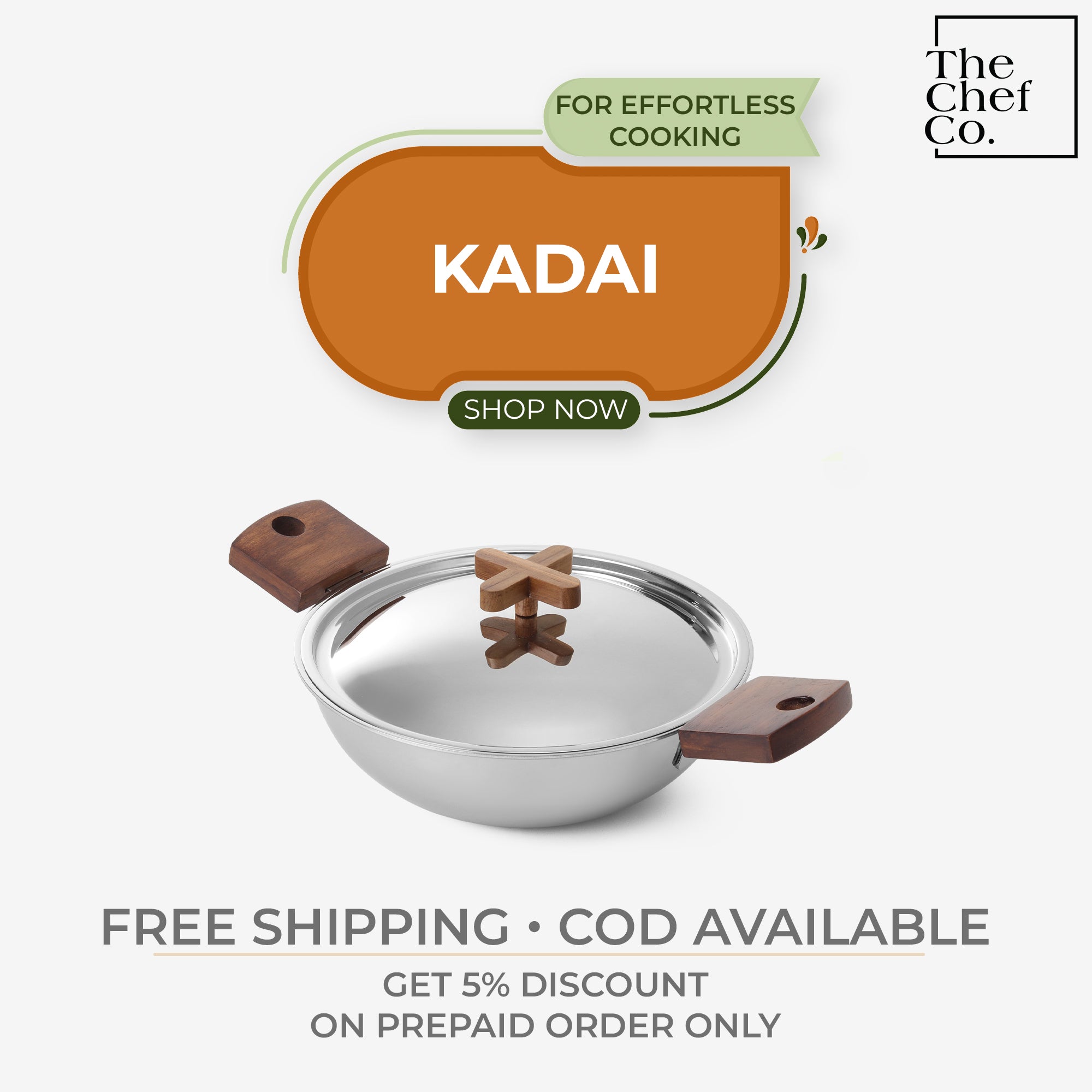 Stainless Steel Triply Kadhai with Wooden handle