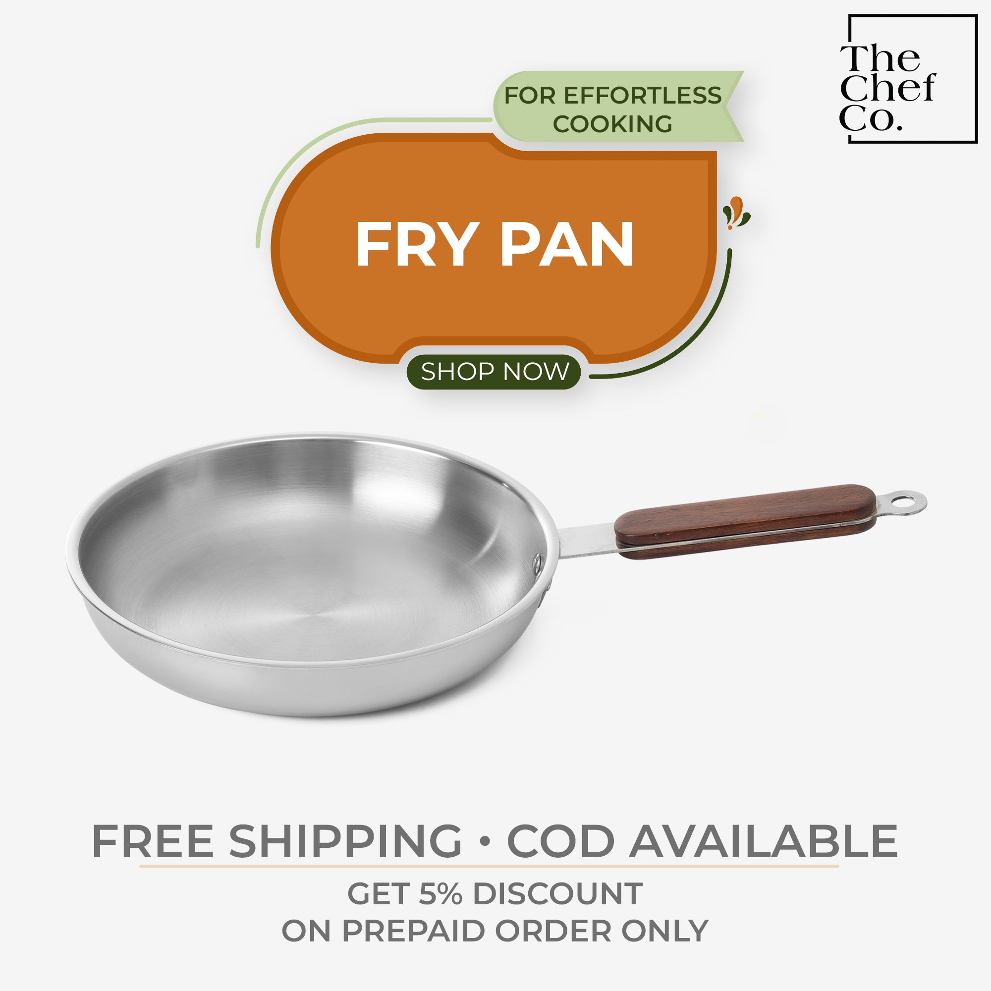Stainless Steel Triply Fry pan with Wooden handle