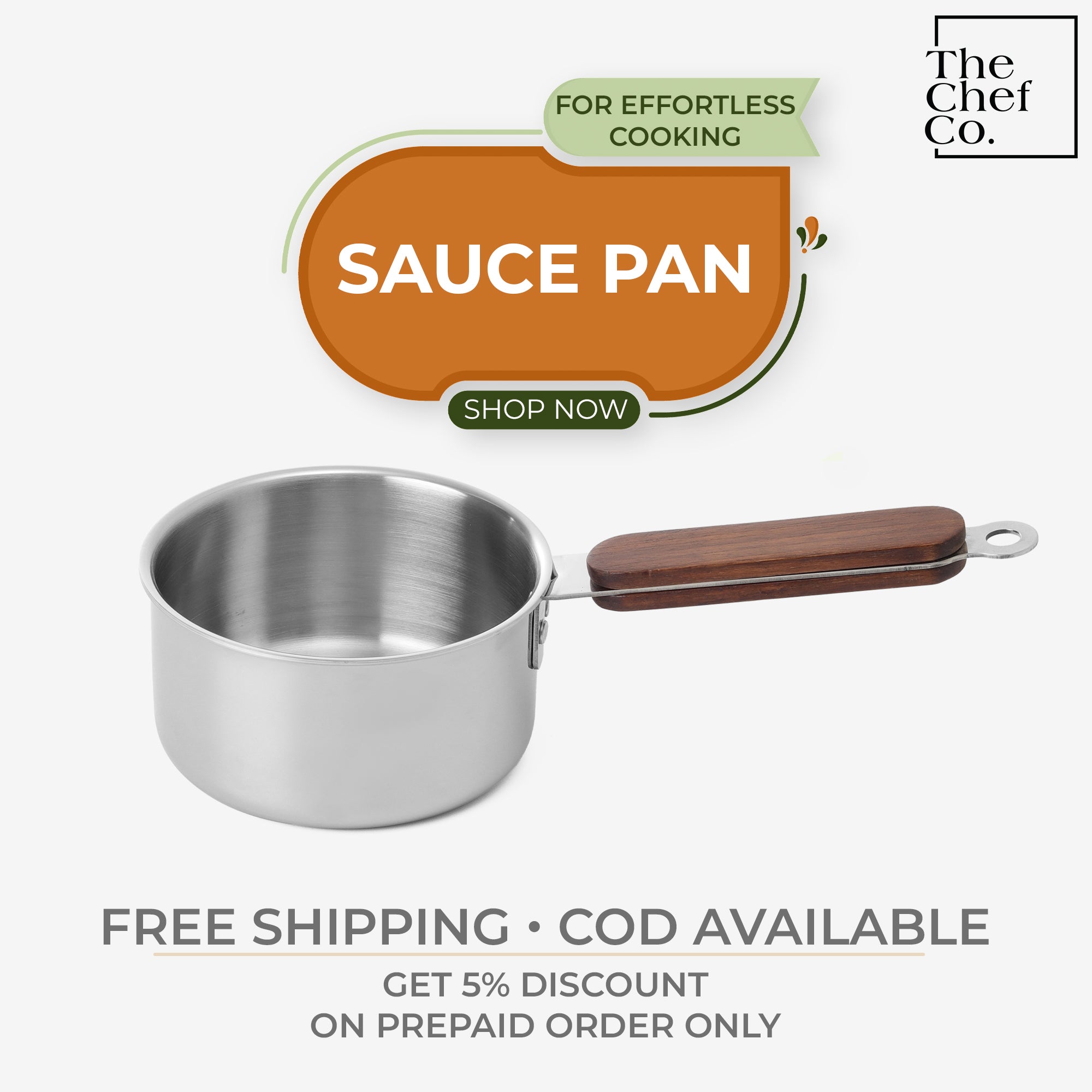 Stainless Steel Triply Sauce pan with Wooden handle