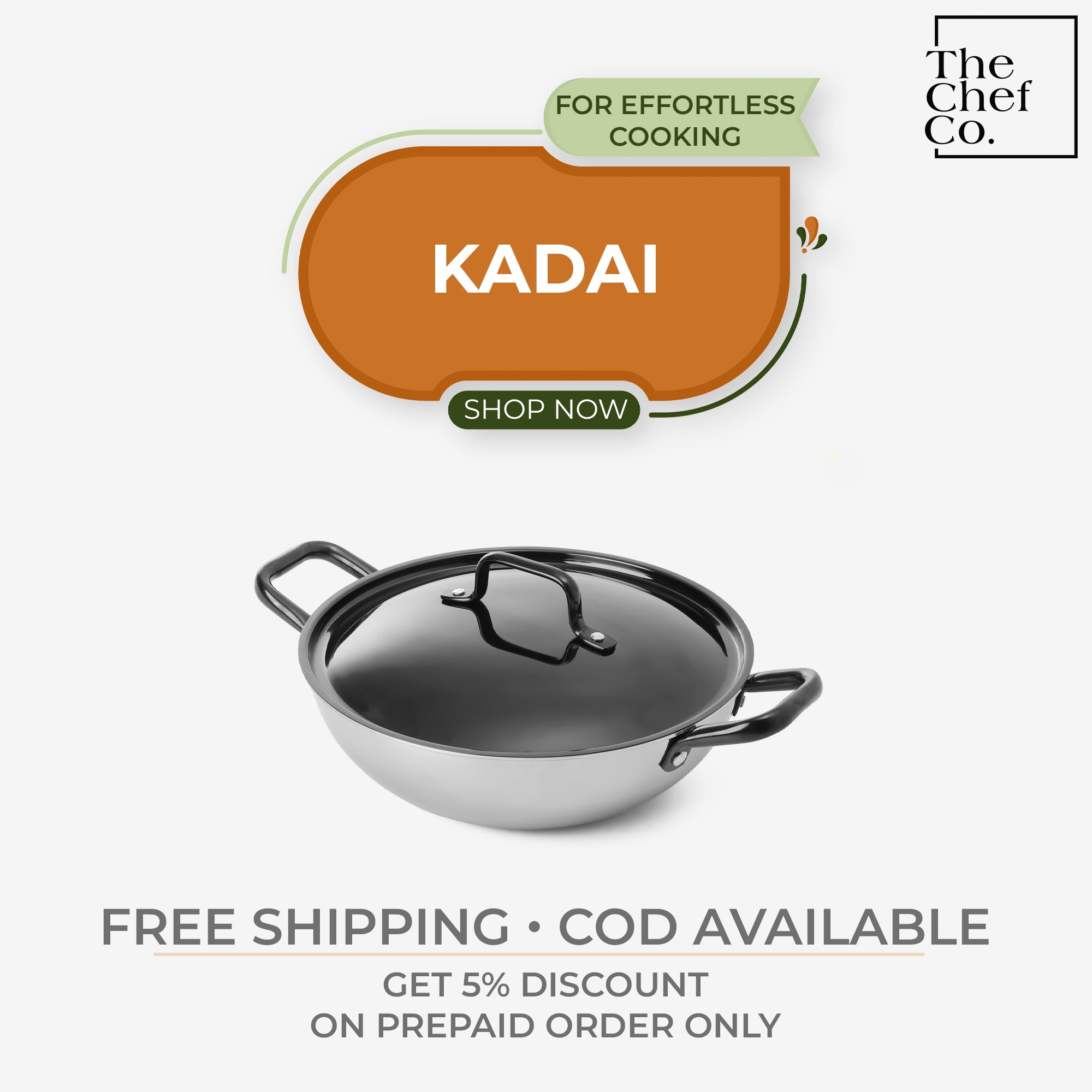 Black PVD Coated Stainless Steel Triply Kadhai with SS pipe handle
