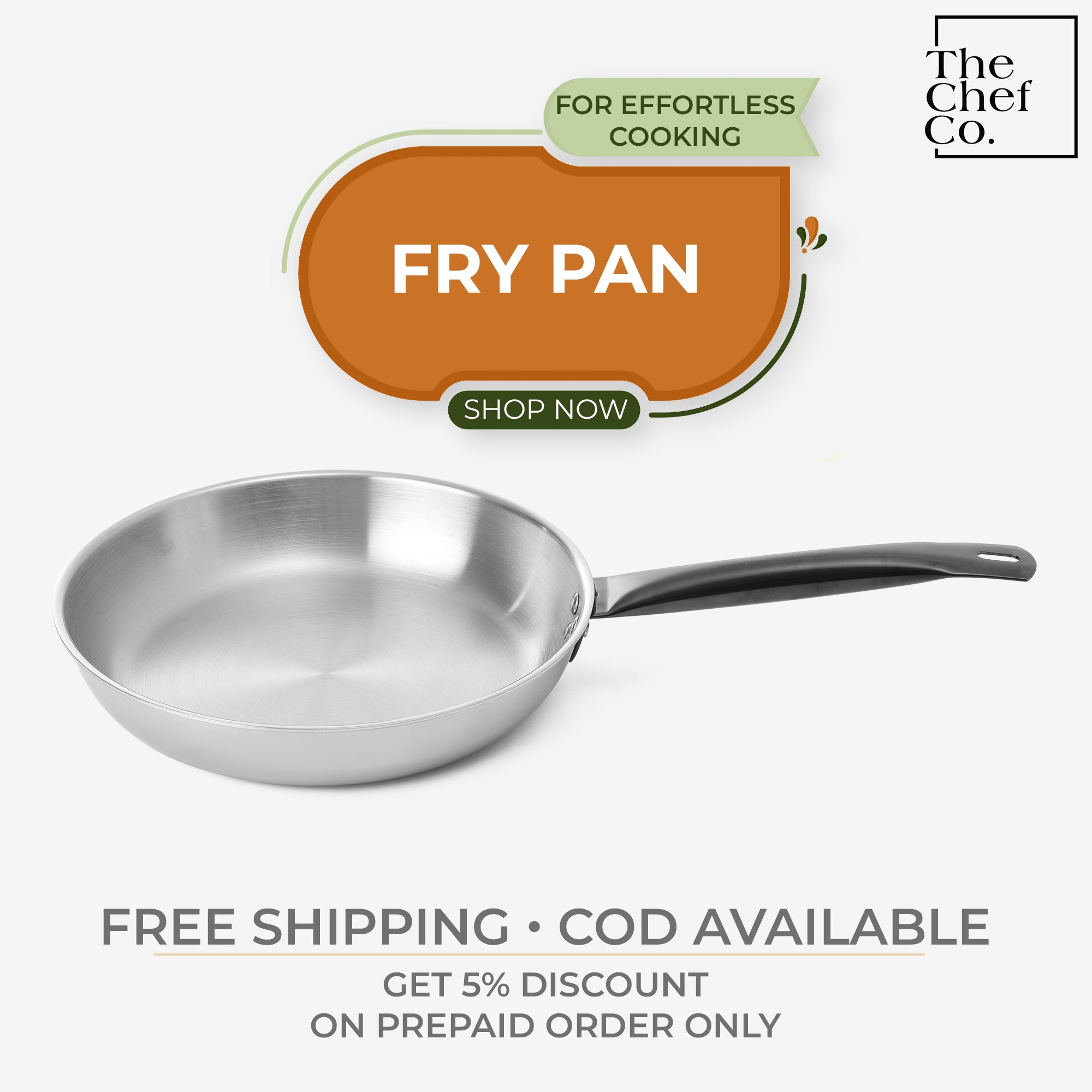 Black PVD Coated Stainless Steel Triply Fry pan with SS pipe handle