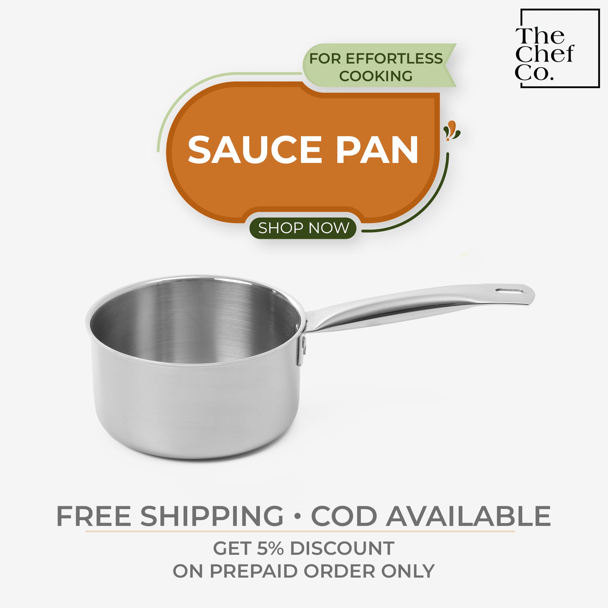 Rose Gold PVD Coated Stainless Steel Triply Sauce pan with SS pipe handle