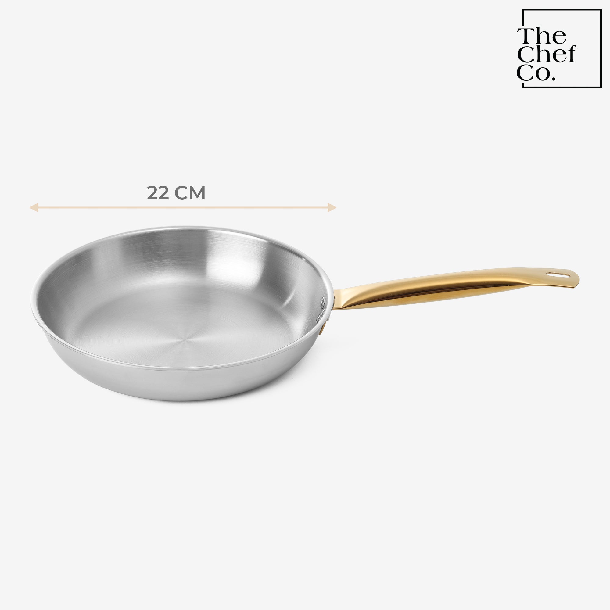 Gold PVD Coated Stainless Steel Triply Fry pan with SS pipe handle