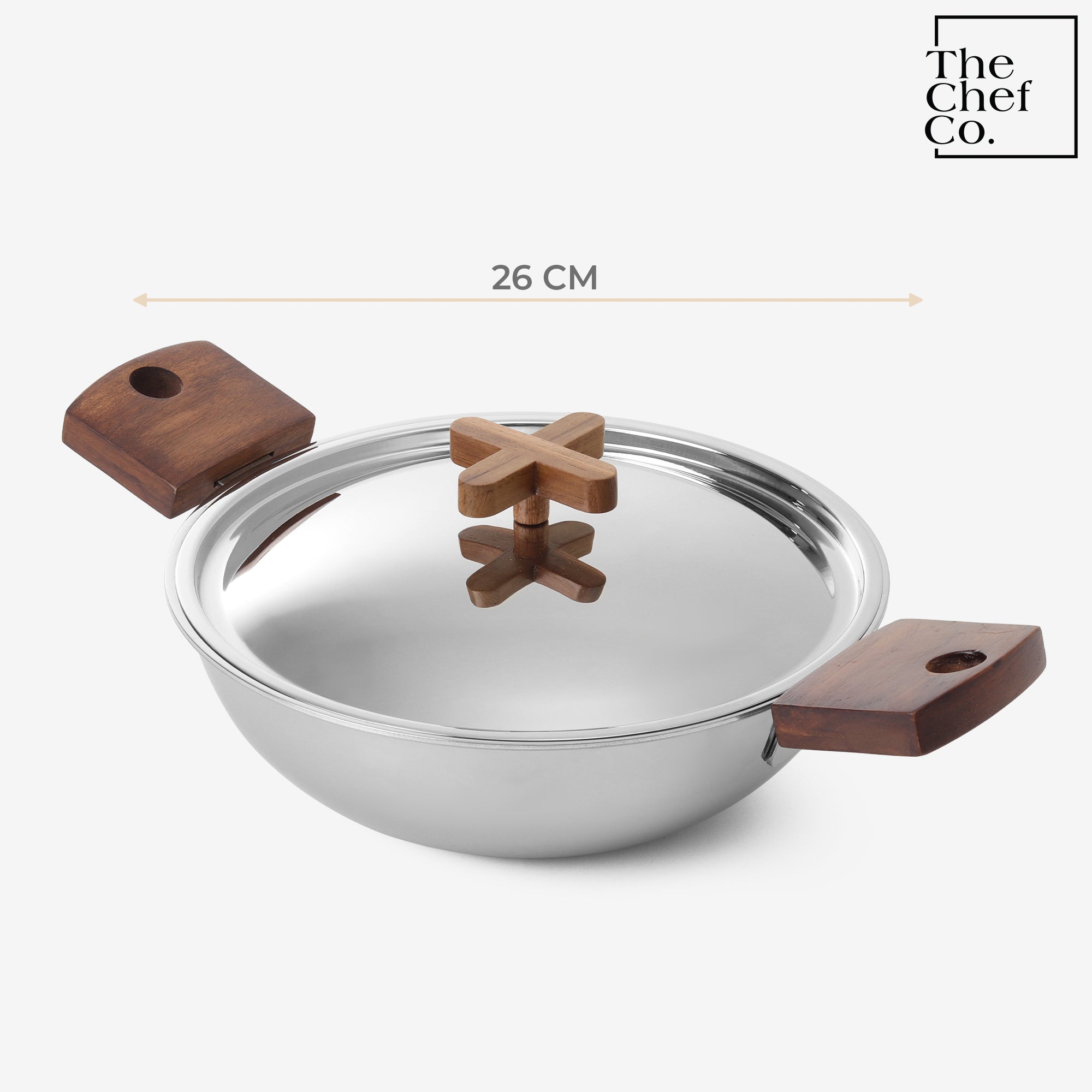 Stainless Steel Triply Kadhai with Wooden handle