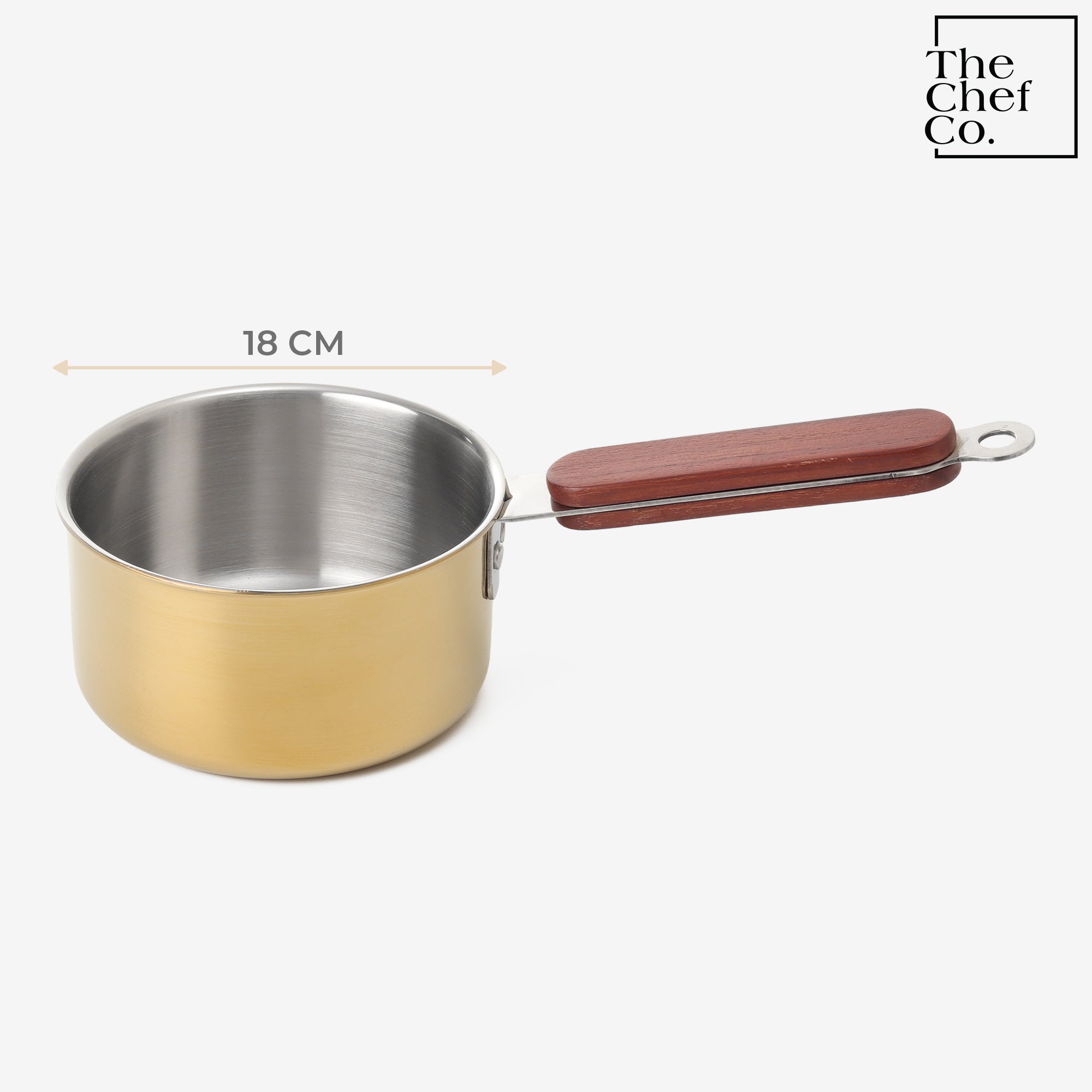 Gold PVD Coated Stainless Steel Triply Sauce pan with Wooden handle