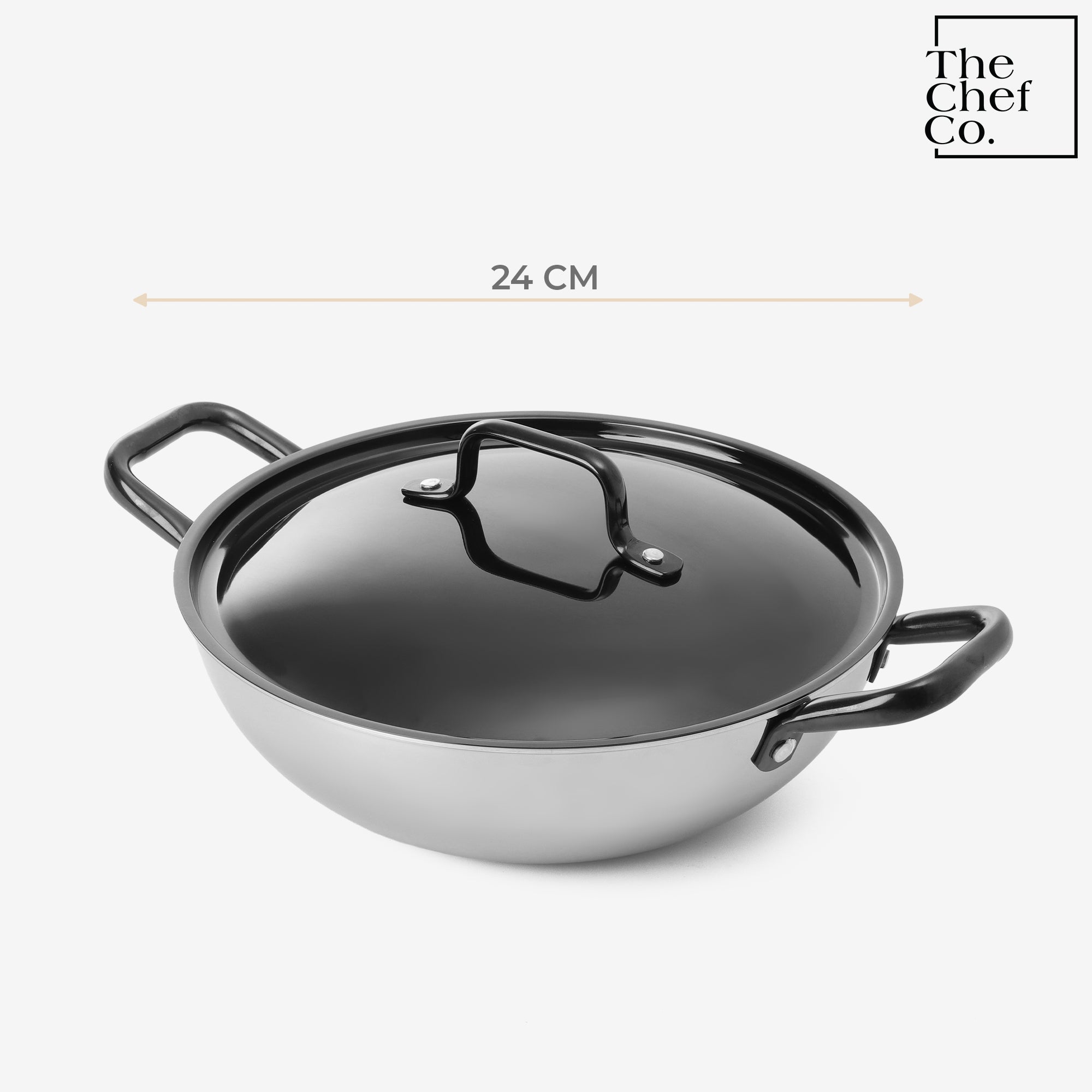 Black PVD Coated Stainless Steel Triply Kadhai with SS pipe handle