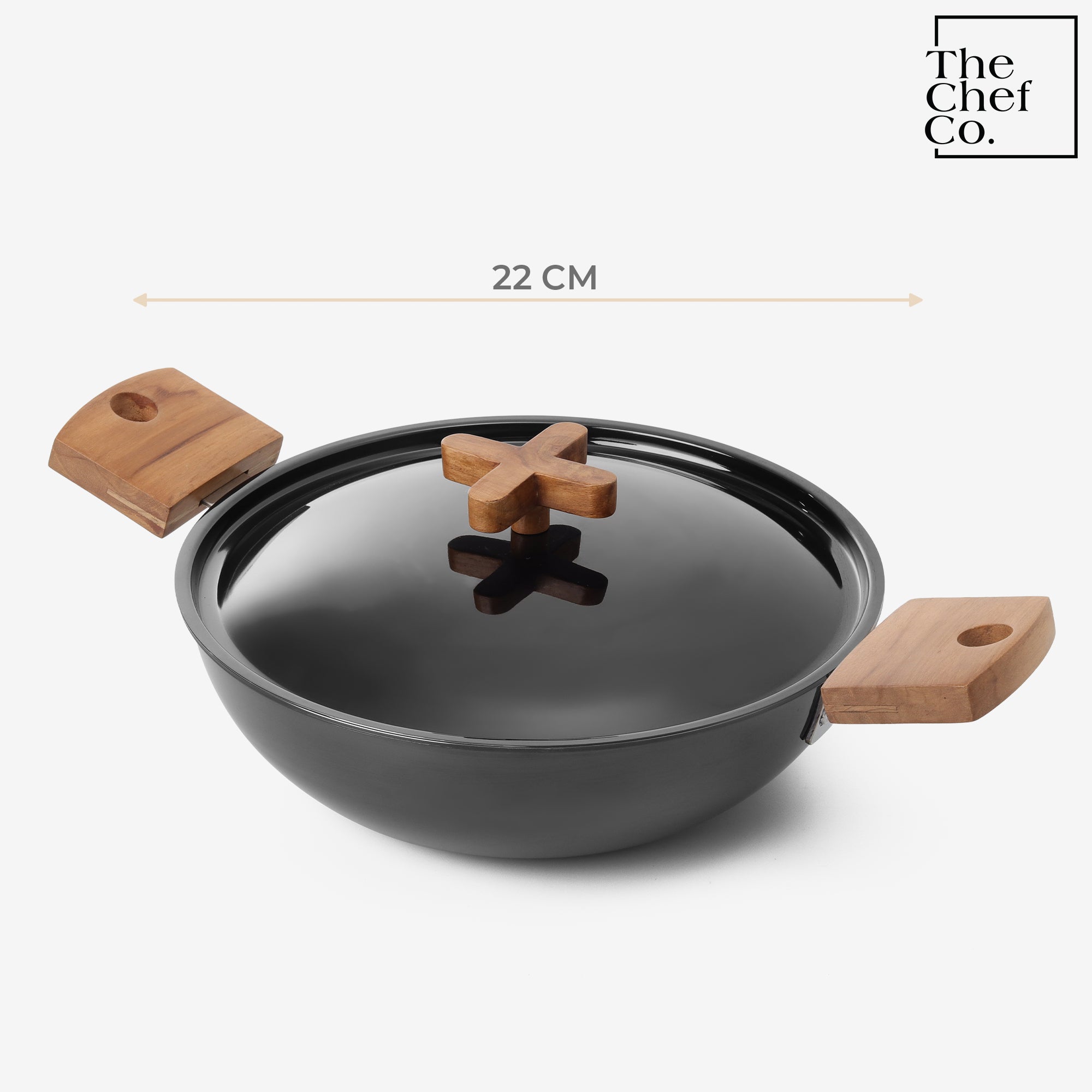 Black PVD Coated Stainless Steel Triply Kadhai with Wooden handle