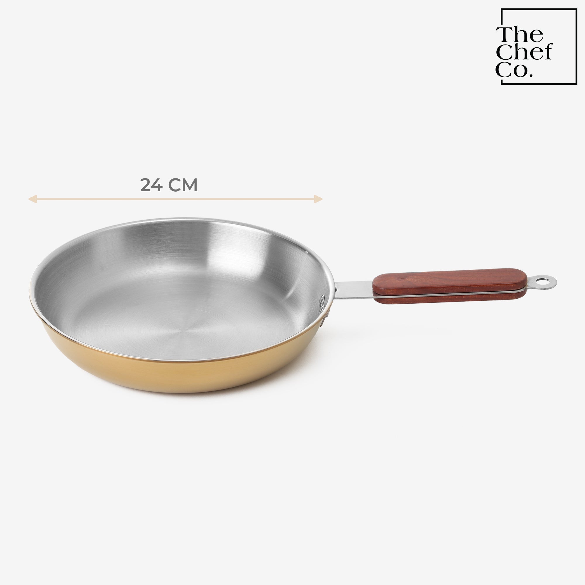 Gold PVD Coated Stainless Steel Triply Fry pan with Wooden handle