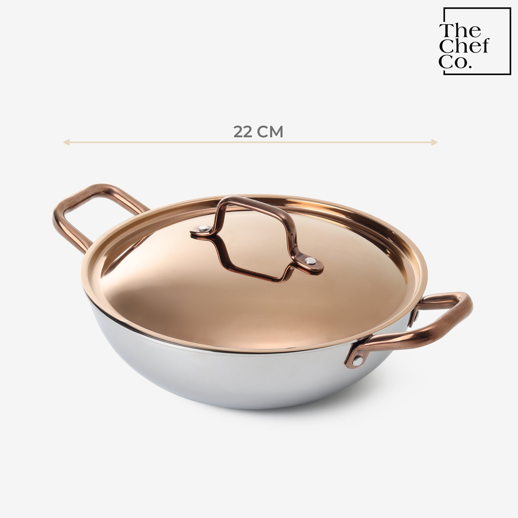 Rose Gold PVD Coated Stainless Steel Triply Kadhai with SS pipe handle